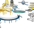 Colorful Children's Playground Park Landscape With Slides Climbing Frames And Spinning Structures