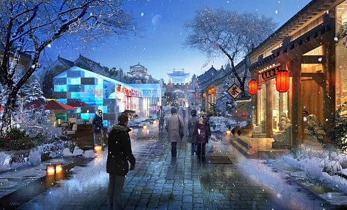 Chinese Commercial Street Ancient Town Commercial Street 3d model