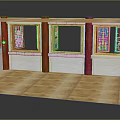 Traditional Interior With Casement Windows Red Frames Wooden Lattice Design And Wooden Flooring