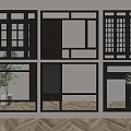 Various Modern Window Designs With Black Frames And Indoor Plants 3d model