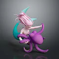 Game And Movie Character Mermaid With Pink Hair Green Tail Hugging Purple Octopus
