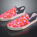 Vibrant Floral Pattern Canvas Slip On Shoes With Pink Red Flowers And White Sole