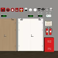 Safety Doors With Fire Extinguishers Alarm Devices And Indicator Lights 3d model