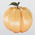 Vine Bearing Ripe Orange Pumpkin With Green Leaf And Smooth Surface