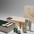 Luxury Perfume Cosmetics Set With White Boxes Green Orange Bottles And Shopping Bag