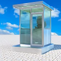 Transparent Glass Metal Booth With Modern Design On Outdoor Tiled Ground