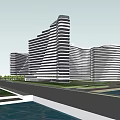 Modern High Rise Hotel Building With Curved Design Along Waterfront Roadside