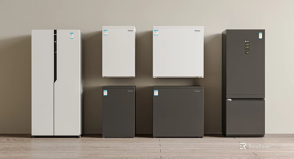 Modern Refrigerators and Freezers with Various Sizes and Color Options for Home Kitchen 3d model 
