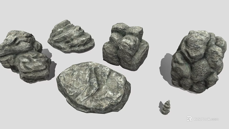 Natural Wood and Stone Decorative Pieces Featuring Unique Organic Textured Surfaces 3d model 