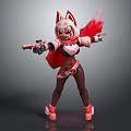 Fox Themed Character With Red Cape Holding Dual Guns And Pink Accents