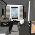 Modern Minimalist Living And Dining Area With Floor To Ceiling Window And City View