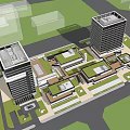 Modern Office Building Complex With Green Roofs And Surrounding Landscape Design 3d model