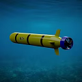 Yellow Underwater Submersible Drone With Black Stripes And Blue Propeller
