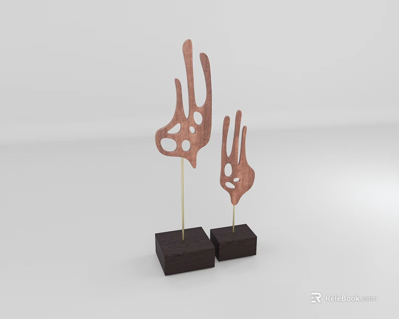 Two Piece Copper Colored Abstract Shape Decorative Ornament Set With Dark Base 3d model