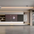 Modern Living Room Interior With TV Wall Marble Accent And Built-in Shelves
