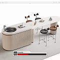 Modern Bar Counter with Light Wood Round Top and Black Brown Metal Leg Bar Stools