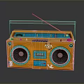 Orange Boombox Radio With Dual Speakers Handle FM Buttons And Antenna Design