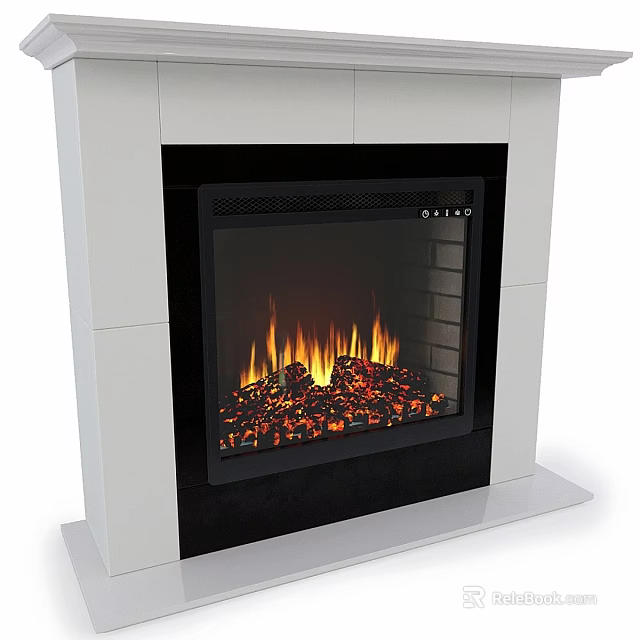 Modern Embedded Electric Fireplace with Realistic Burning Flame and White Frame 3d model