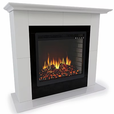 Modern Embedded Electric Fireplace with Realistic Burning Flame and White Frame 3d model
