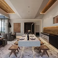 Modern Reception Area Interior With Dark Wooden Counter Stone Wall Small Plant And Bench