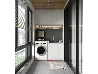 Modern Balcony Laundry Cabinet Combination Laundry Room Home Appliances Combination Sweeper Washing Machine Dryer Hanger Living Balcony 3d model