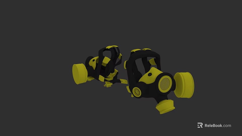 Medical Equipment Two Black And Yellow Protective Gas Masks For Safety 3d model 