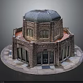 Architectural Model of Dome Shaped Brick Building With Detailed Windows And Entrance