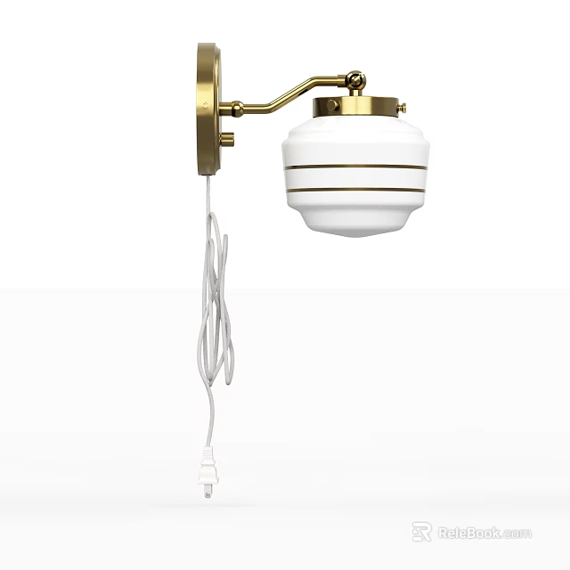 Modern Brass Wall Lamp With White Lampshade And Hanging White Cord 3d model 