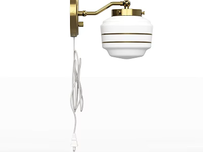 Modern Brass Wall Lamp With White Lampshade And Hanging White Cord 3d model