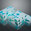Transparent Decorative Cubes With Turquoise Geometric Patterns And Reflections On Dark Background 3d model
