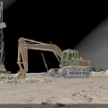 Industrial Factory Construction Site With Excavator Crane And Building Materials