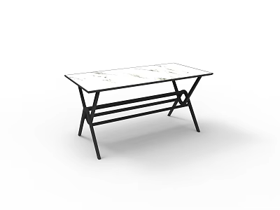 Modern Dining Table With White Marble Surface And Black Metal Legs Design 3d model