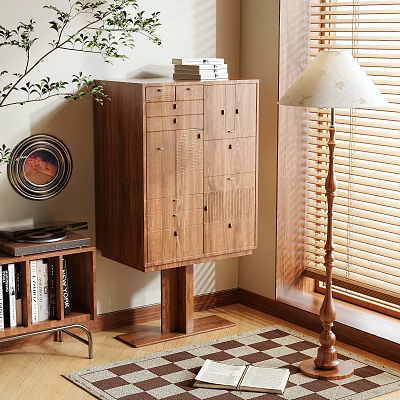 Walnut Entryway Cabinet Sideboard With Multiple Drawers Storage Cabinets And Cozy Interior Decor 3d model
