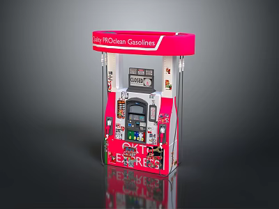Hi Modern Gasoline Fuel Dispenser With Pink Exterior And EXIT EXPRESS Sign 3d model