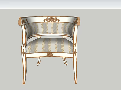 Ornate Classic Lounge Chair With Carved Accents Striped Upholstery And Golden Frame 3d model