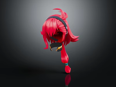 Detailed 3D Model Of Character Head With Red Long Hair And Headband 3d model