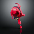 Detailed 3D Model Of Character Head With Red Long Hair And Headband