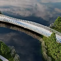 Scenic Wavy White Landscape Bridge Over Water With Reflection And Green Trees