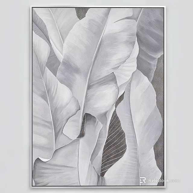 Modern Decorative Picture Frame With Large Leaf Pattern In Monochrome Design 3d model 