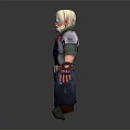 3D Model Character With White Hair Red Scarf Green Coat Blue Pants And Metal Arm Guards