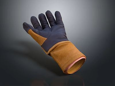 Black and Brown Leather Work Glove With Protective Design And Wrist Cuff 3d model