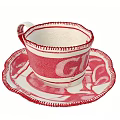Red and White Ceramic Cup with Saucer Woven Texture and Letter G Design