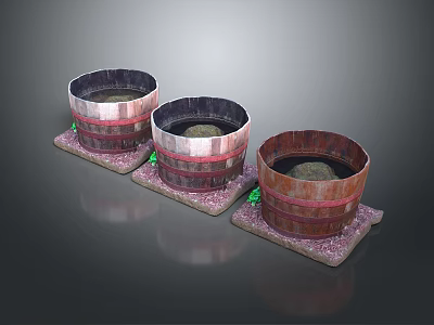 Household Wooden Barrels With Square Textured Bases In Dark And Light Tones 3d model
