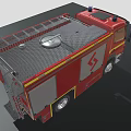 Red Fire Truck Featuring Blue Emergency Lights Yellow Stripes Silver Side Panels and Logo
