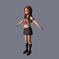 3D Model Girl Character In School Uniform Wearing Red Tie White Shirt And Dark Skirt