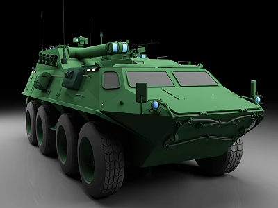 Green Wheeled Tank With Top Mounted Weapon System And Multiple Large Wheels On Dark Background 3d model