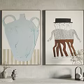 Decorative Paintings Featuring Light Blue Amphora Human Figures On Light Wall With Shelf Items 3d model