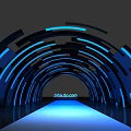 Arched Event Passage Featuring Blue Lighting Illuminated Floor And Black And Blue Curved Structures