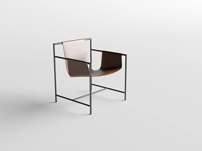 Modern Minimalist Leisure Chair With Black Metal Frame And Brown Leather Upholstery 3d model