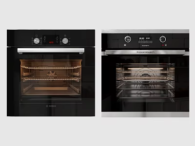 Modern Kitchen Ovens Featuring Black And Stainless Steel Design With Control Panel And Interior Racks 3d model